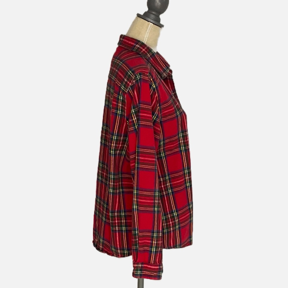 L.L. Bean Women's Scotch Plaid Flannel Shirt Relaxed Large Red Green - Picture 4 of 10
